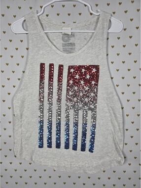 Victorias Secret PINK USA Flag Bling American Tank Top Tee SMALL